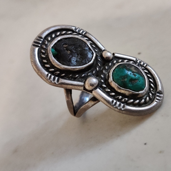 Vintage Navajo NA Ring Sterling Silver Turquoise - Picture 12 of 14